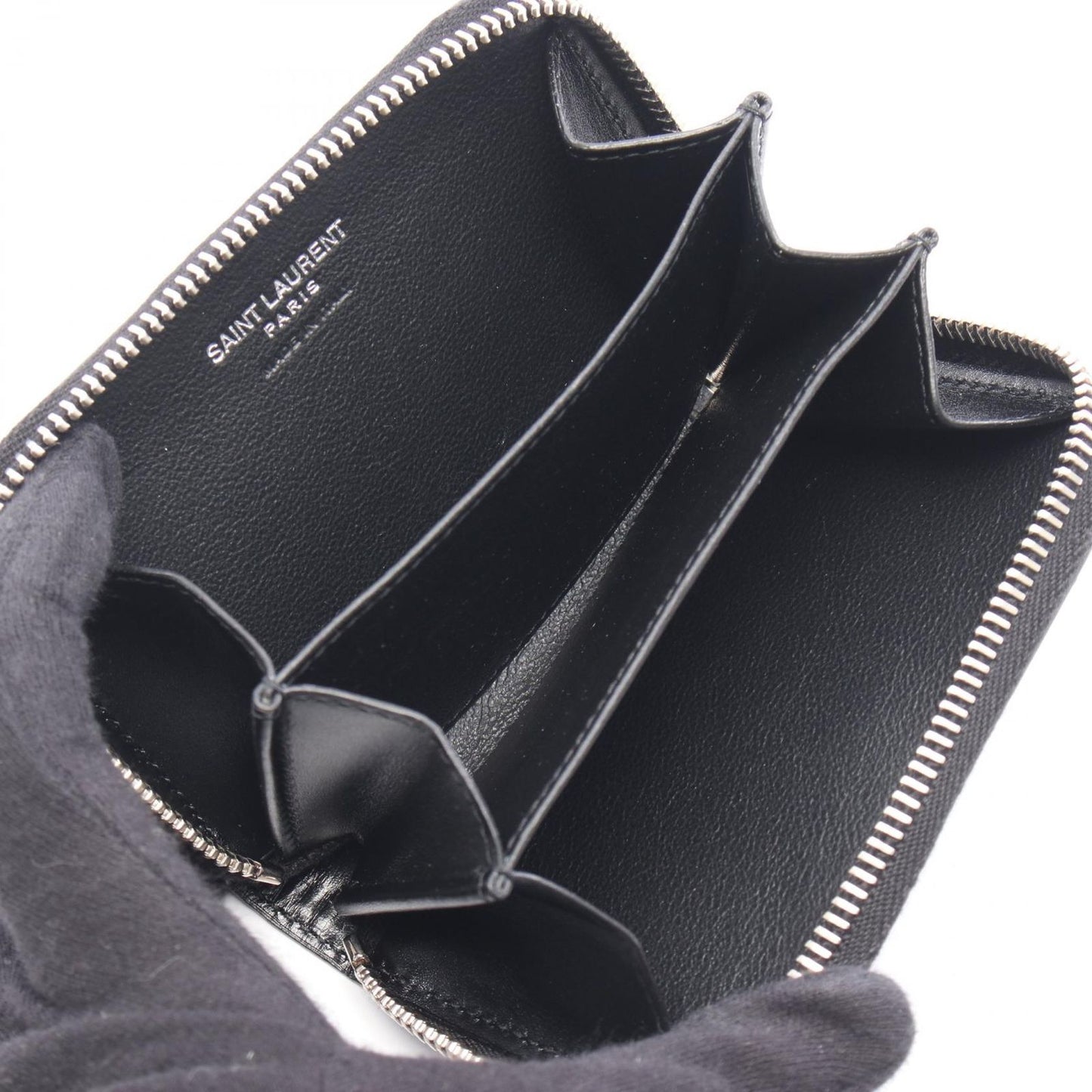 SAINT LAURENT YSL Logo Coin Case in Black Leather - New