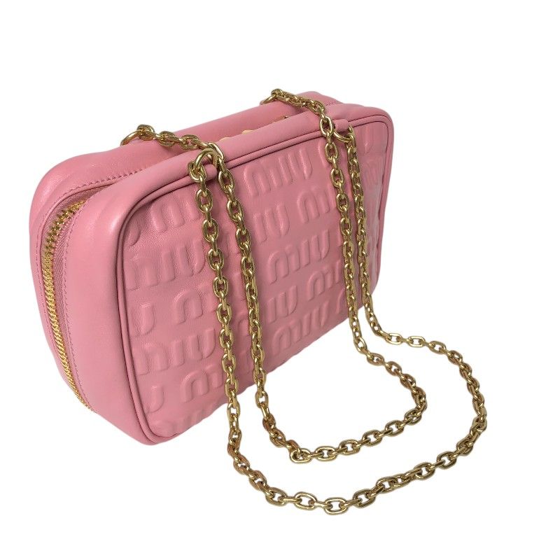 Miu Miu Logo-Embossed Chain Handbag in Pink with Gold Hardware