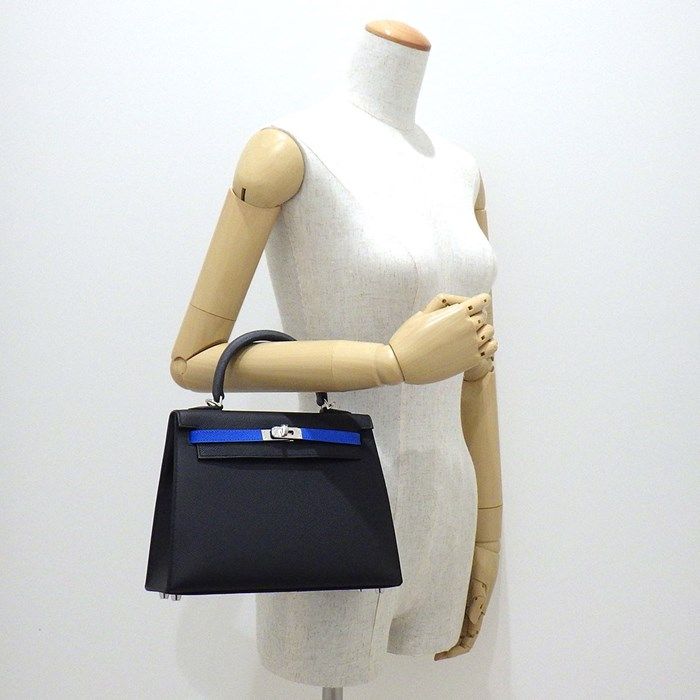 HERMES Kelly 25 Tricolor Handbag - Black, Blue, Gray - 2025