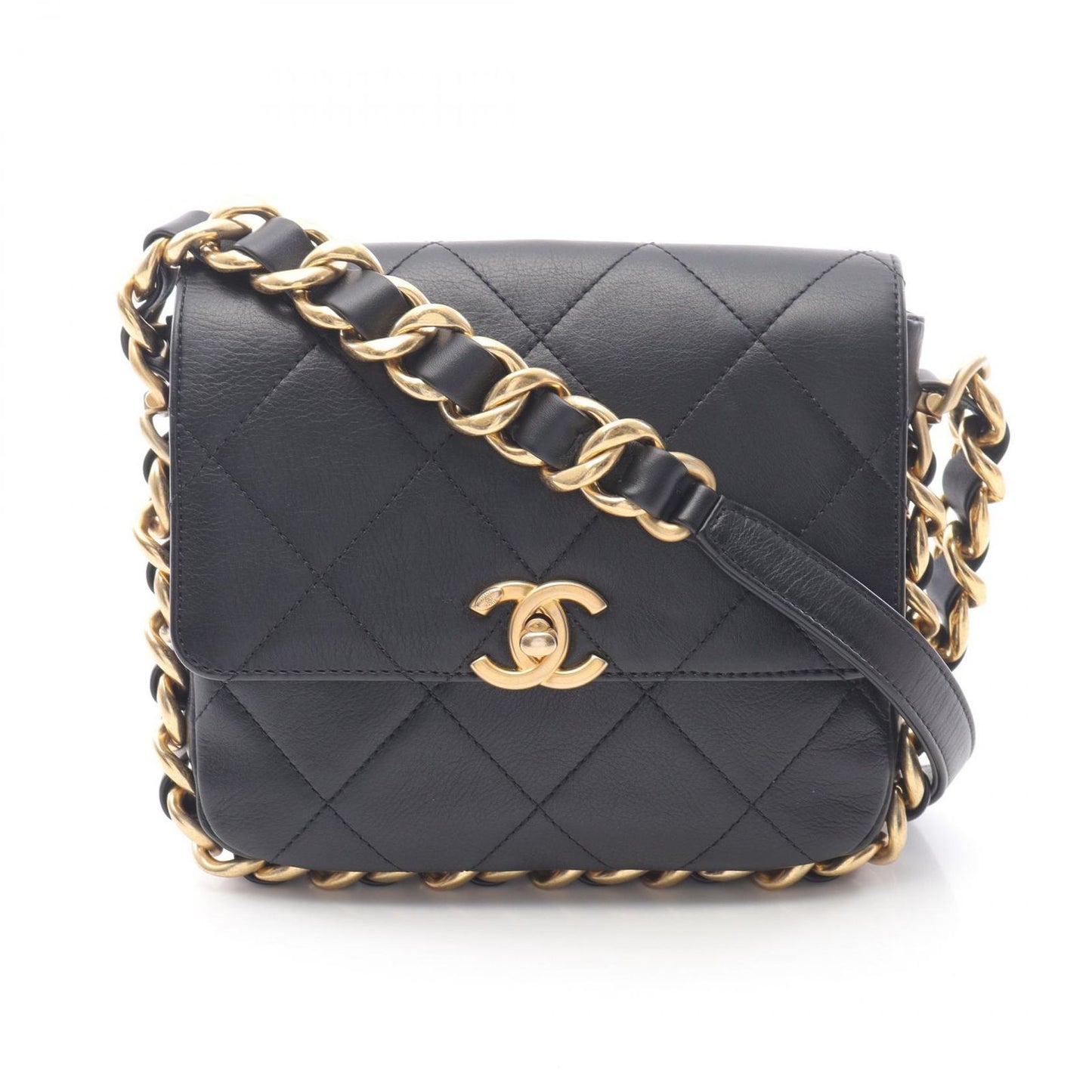 CHANEL Matelassé Small Flap Shoulder Bag in Black Lambskin