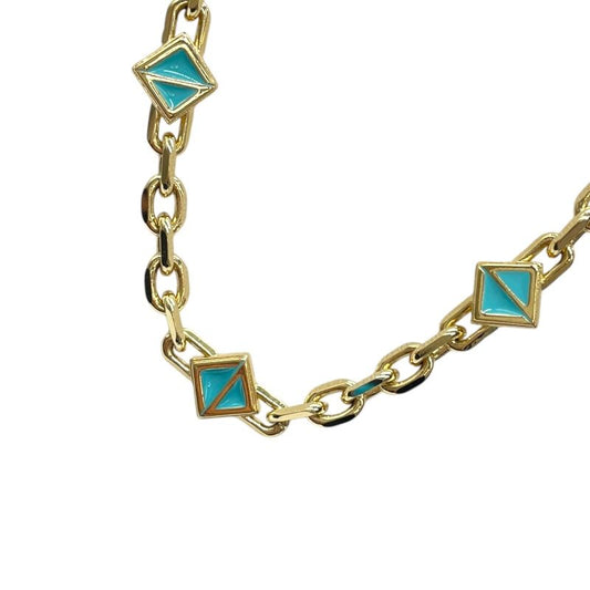 Christian Dior CD Diamond Logo Necklace in Gold & Blue