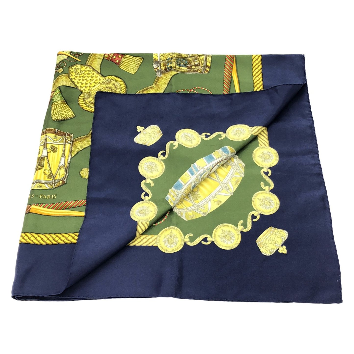HERMES Silk Scarf Carre 90 in Blue and Green - Timeless Elegance