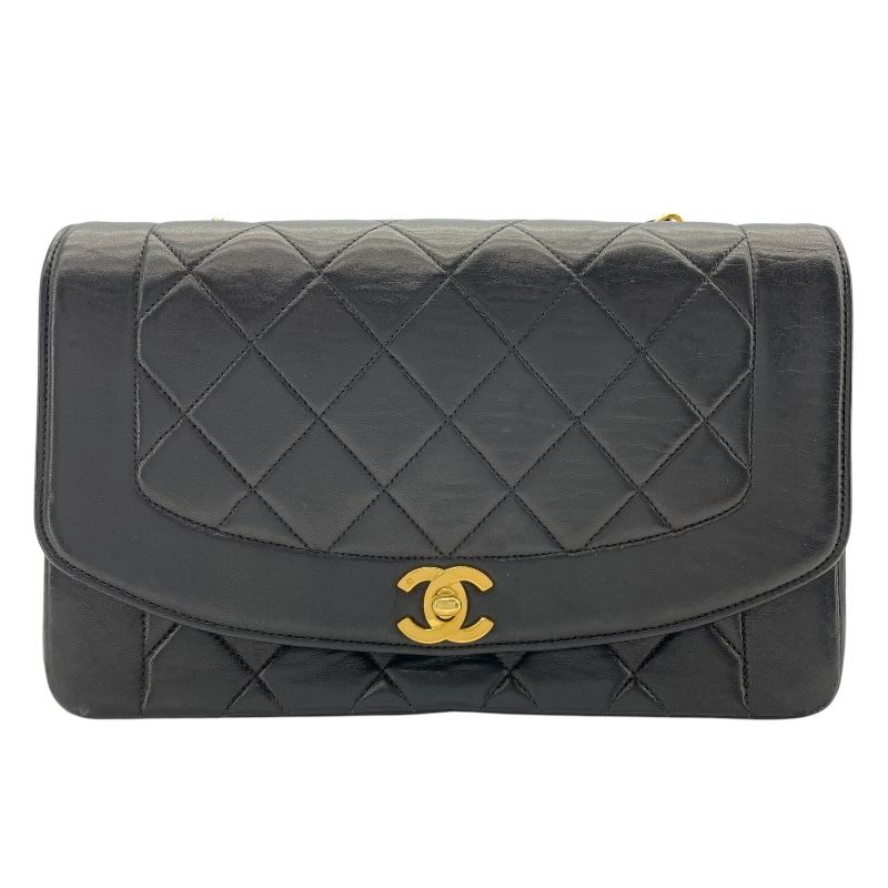 CHANEL Diana 25 Black Lambskin Shoulder Bag with Gold Hardware
