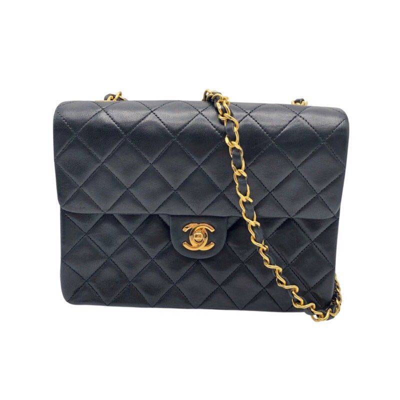 CHANEL Matelassé Chain Shoulder Bag in Black with Gold Hardware