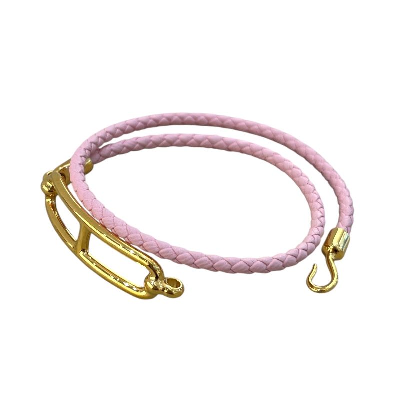HERMES Ruri Double Tour Bracelet in Rose Sakura with Gold Hardware