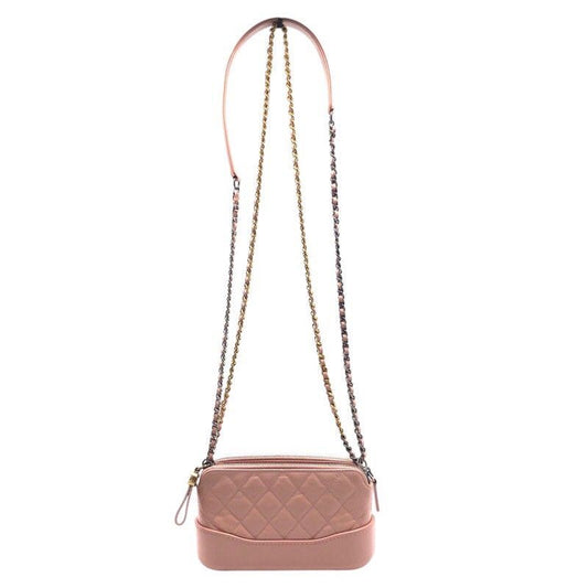 CHANEL Gabrielle Chain Wallet in Pink Leather with Gold & Silver Hardware