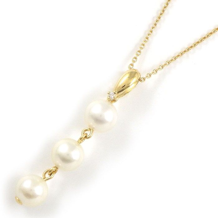 TASAKI 3-Strand Pearl Necklace with Diamond Accent in K18YG
