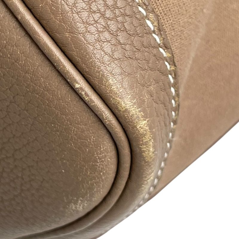 HERMES Garden Zip MM Beige Canvas Handbag with Silver Hardware