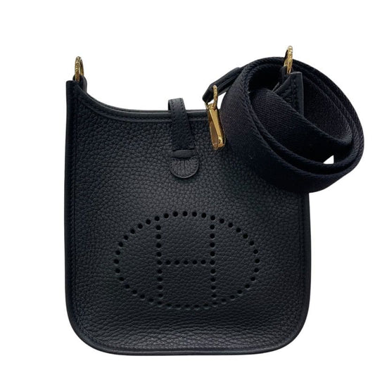 HERMES Evelyne TPM Black Togo Leather Shoulder Bag with Gold Hardware