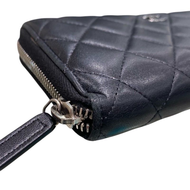 CHANEL Classic Long Zip Wallet in Black Lambskin with Silver Hardware