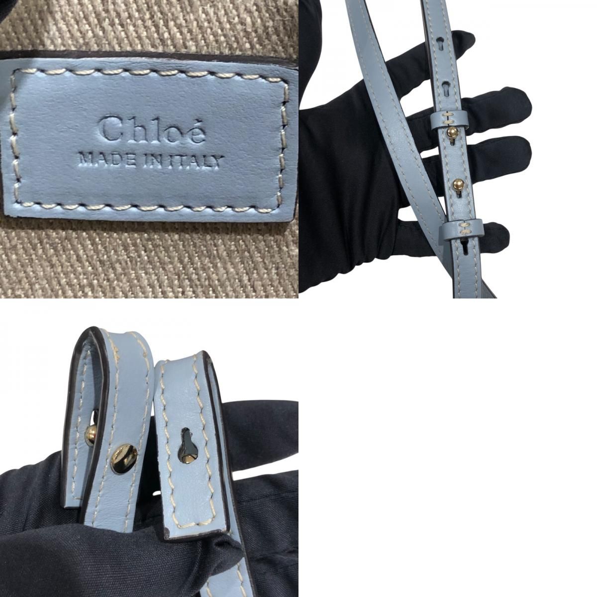 Chloe Woody Small Tote in Light Blue & Beige Linen Canvas