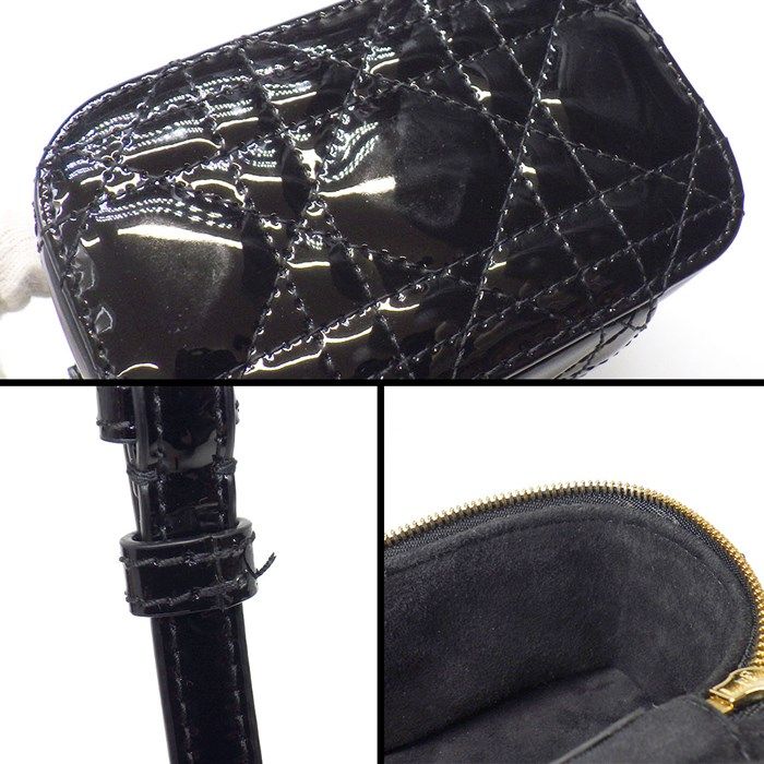 Dior Cannage Micro Vanity Shoulder Bag in Black Patent Leather