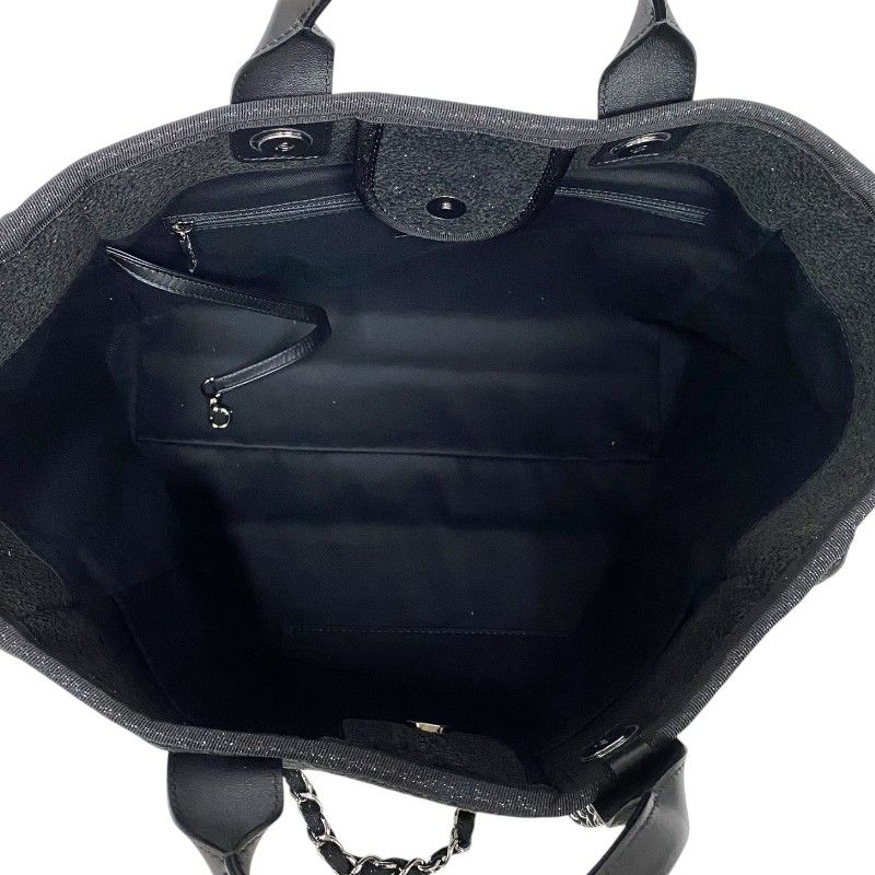 CHANEL Deauville Large Tote Bag in Black Velvet & Leather