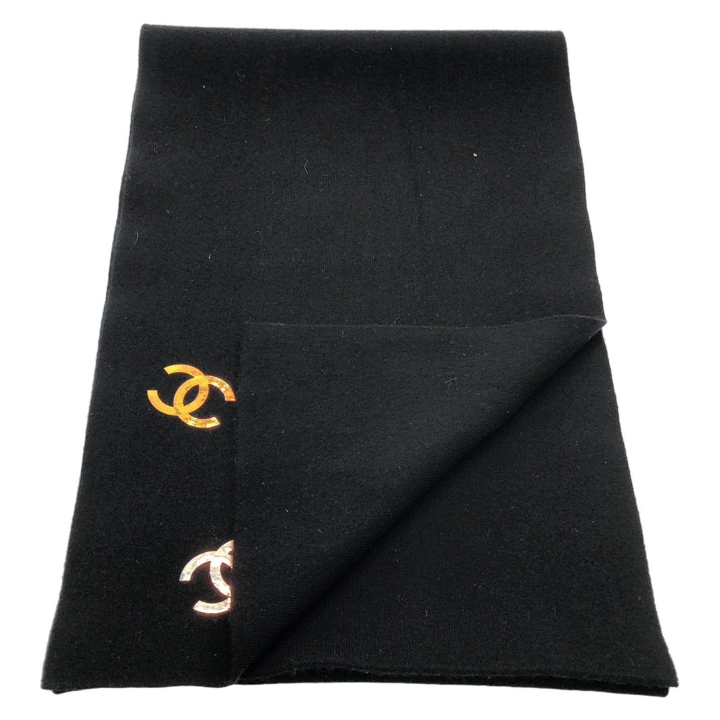 CHANEL Black Cashmere Coco Mark Scarf - Timeless Elegance