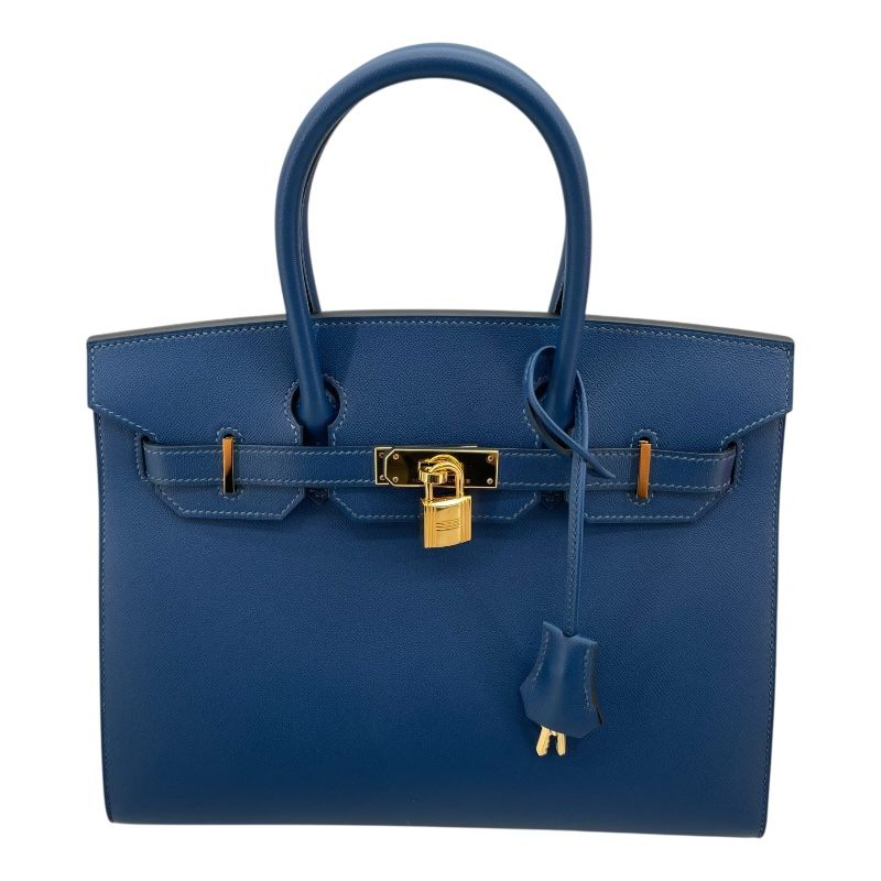 HERMES Birkin 30 Series D Stamp Deep Blue Handbag with Gold Hardware