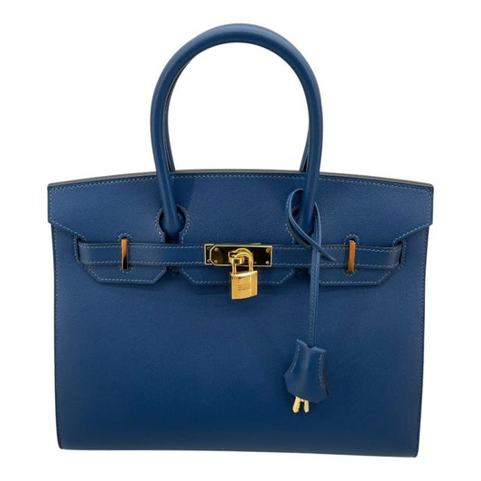 HERMES Birkin 30 Series D Stamp Deep Blue Handbag with Gold Hardware