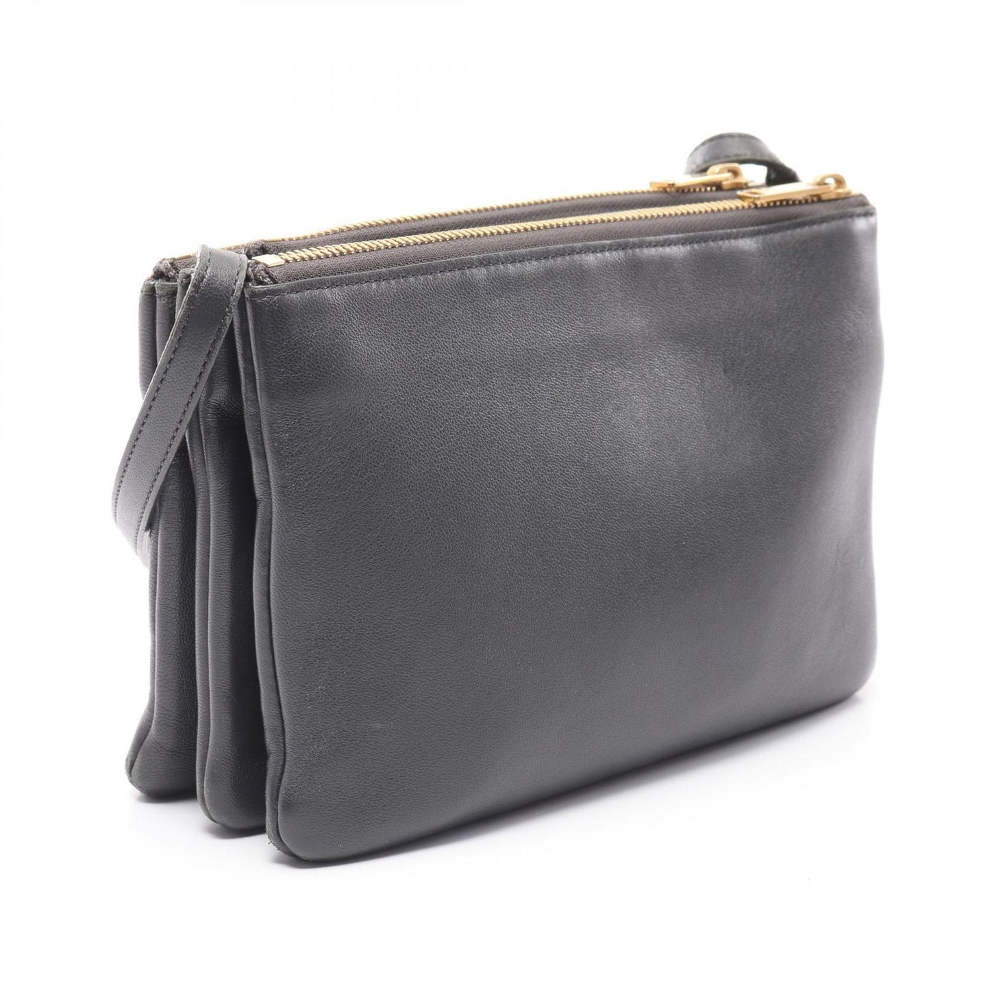 CELINE Trio Small Shoulder Bag in Dark Grey Leather