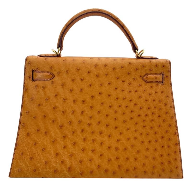 HERMES Kelly 32 Saffron Ostrich Shoulder Bag with Gold Hardware