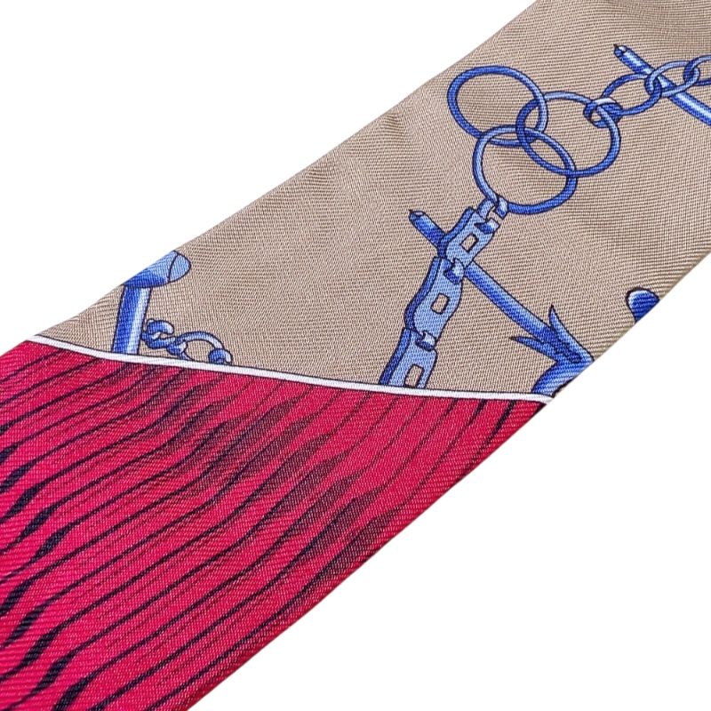HERMES Caleche Mors et Bouteilles Twilly Scarf in Bordeaux Multi