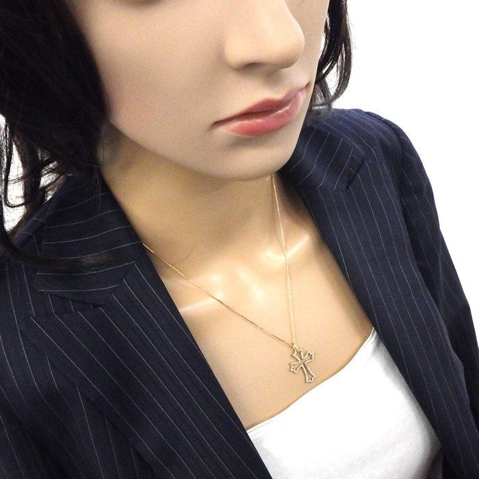 Elegant Cross Motif Diamond Necklace in K18 Pink Gold - 0.45ct