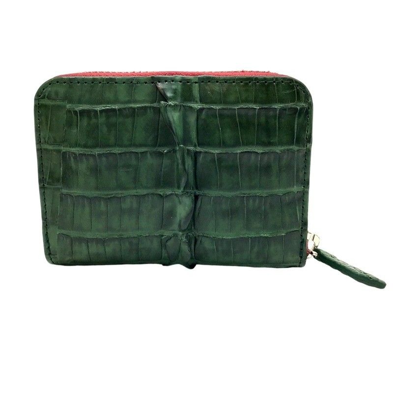 Exquisite Green Crocodile Leather Round Zipper Card Case