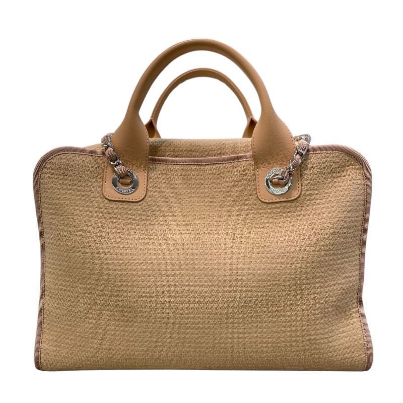 CHANEL Deauville Bowling Bag A92750 Beige & Silver Hardware
