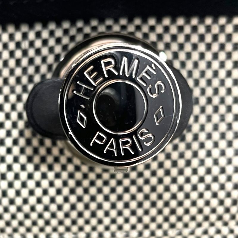 HERMES Aile Zip GM Black Canvas Handbag with Silver Hardware