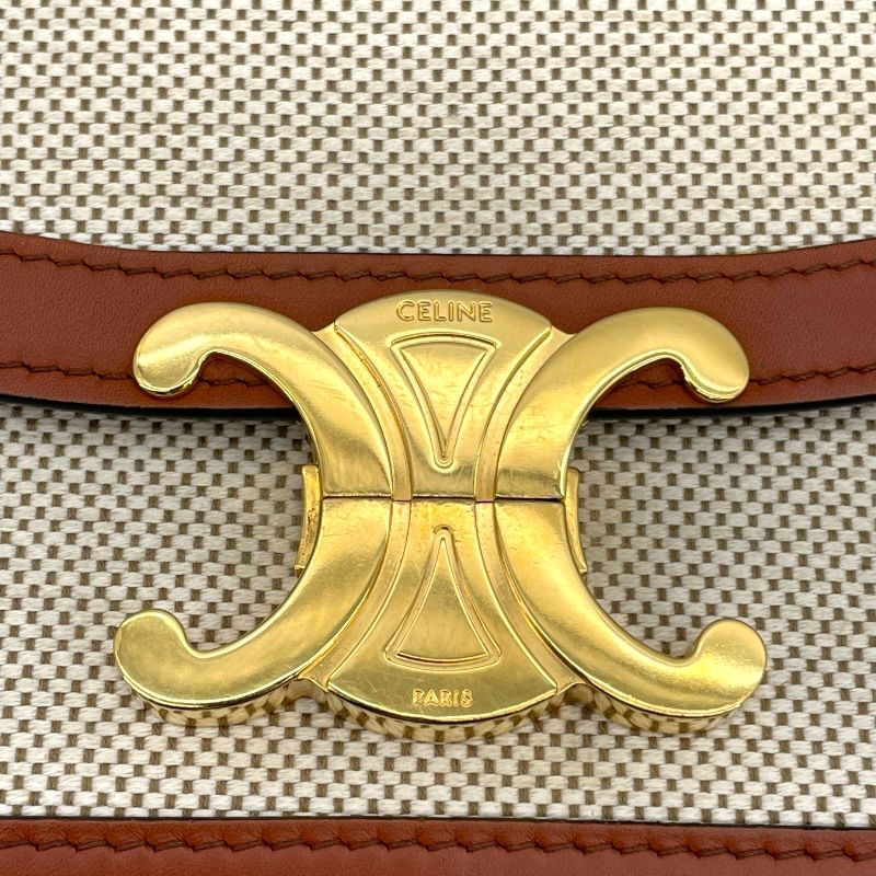 CELINE Teen Triomphe Shoulder Bag in Natural Tan Calf & Canvas
