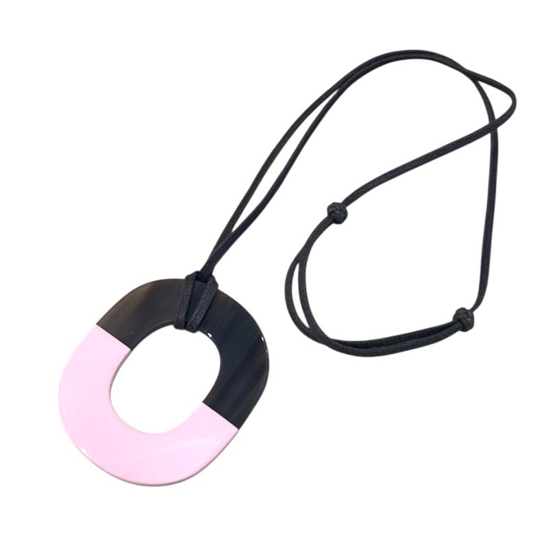 HERMES Imus Necklace in Brown & Pink Buffalo Horn