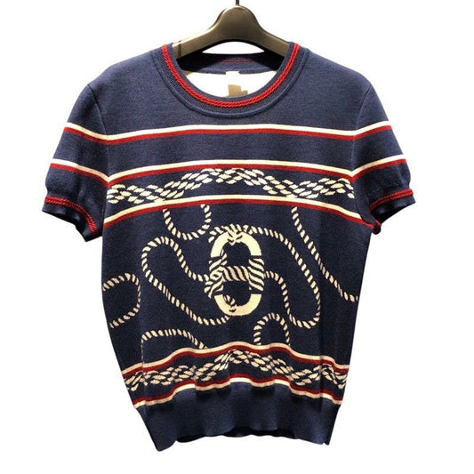 HERMES Kanoa Pattern Cashmere Knit T-Shirt - Size 44