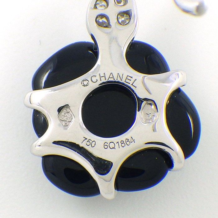 CHANEL Camellia Swing Drop Earrings in Black Agate & Diamond