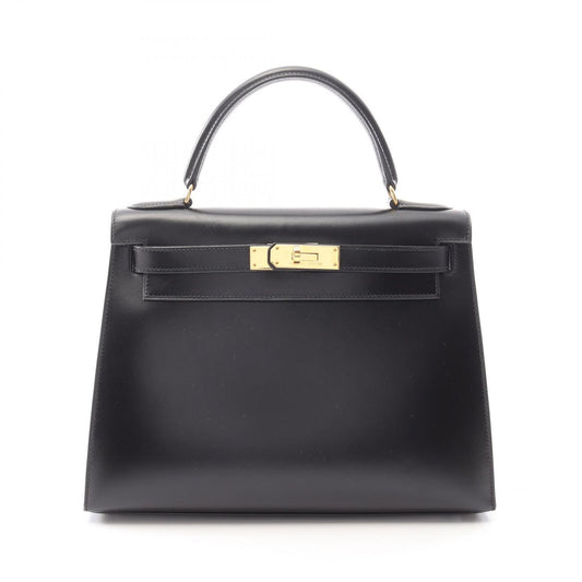 HERMES Kelly 28 Handbag in Black Box Calf - Timeless Elegance