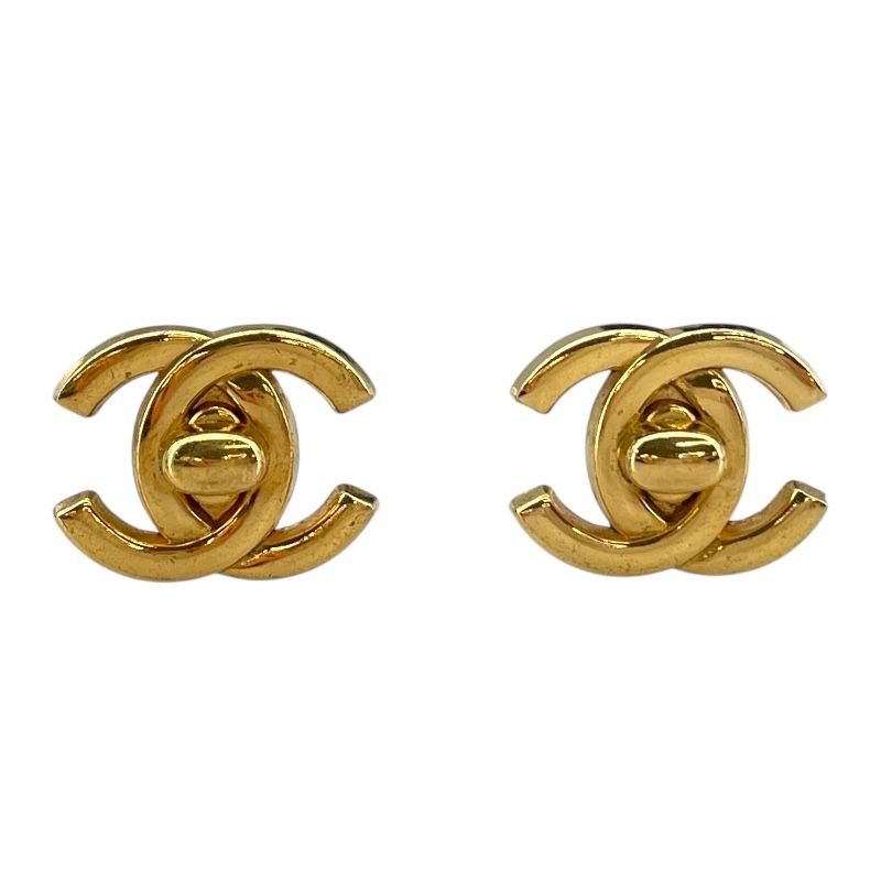 CHANEL Coco Mark Turn Lock Earrings in Gold Metal
