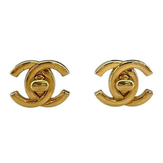 CHANEL Coco Mark Turn Lock Earrings in Gold Metal