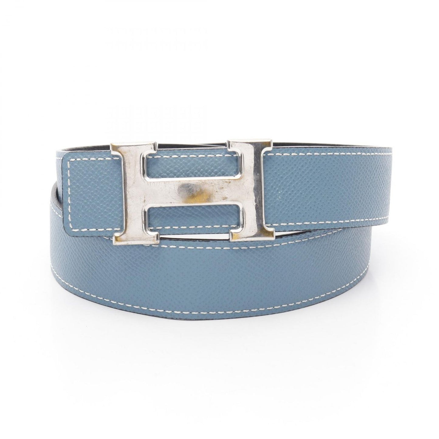 HERMES Constance H Belt in Blue Jean/Black Leather - Timeless Elegance