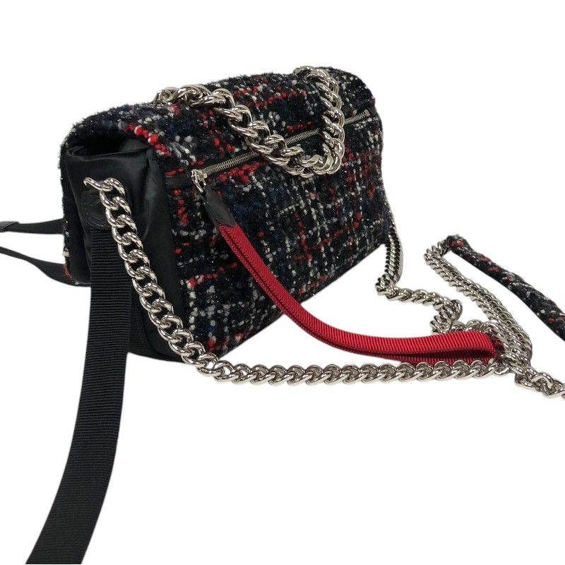 CHANEL Tweed Flap 2Way Bag - Multicolor & Black with Silver Hardware