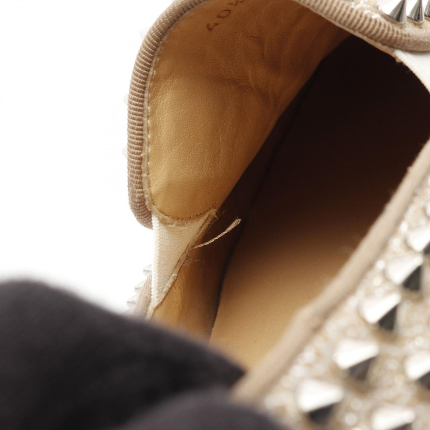 Christian Louboutin Rollerboat Slip-On in Beige/Silver Leather