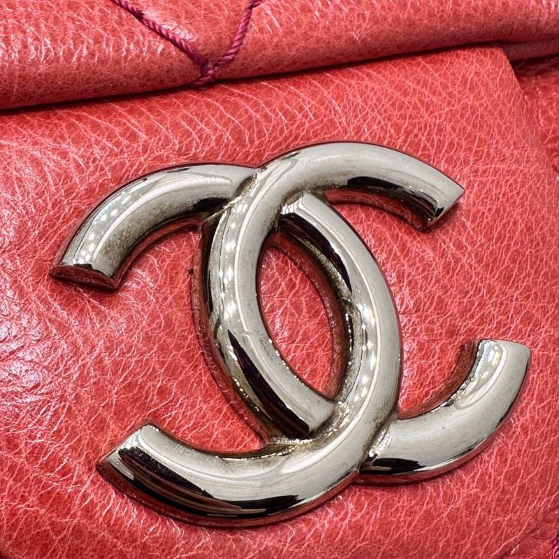 CHANEL Wild Stitch One-Shoulder Bag in Red with Silver Hardware