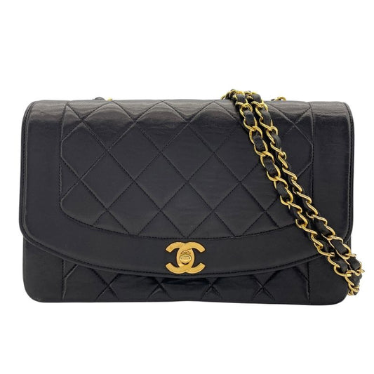 CHANEL Diana 25 Black Lambskin Shoulder Bag with Gold Hardware