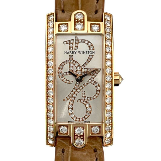 HARRY WINSTON Avenue C Mini Quartz Watch in K18PG - Exquisite Silver Elegance