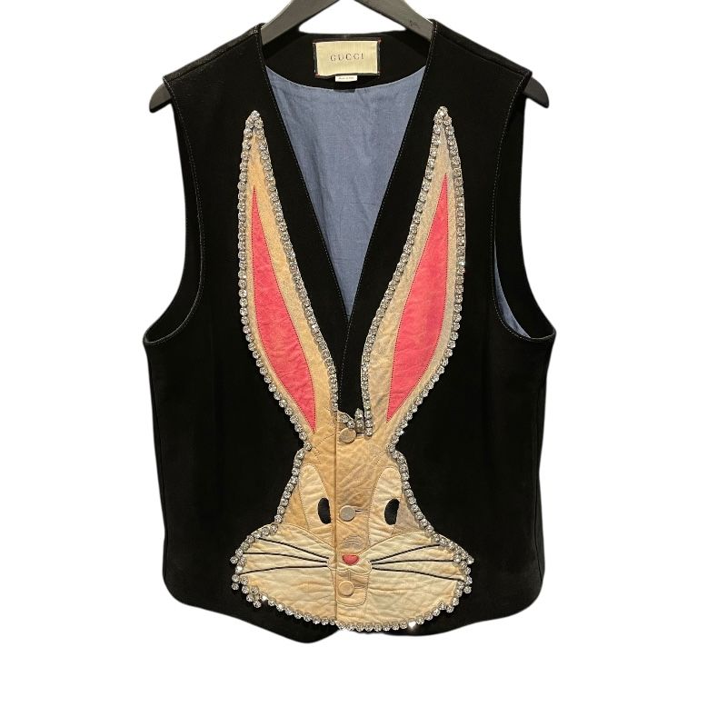 GUCCI x Bugs Bunny Stone-Embellished Nubuck Leather Vest - Black