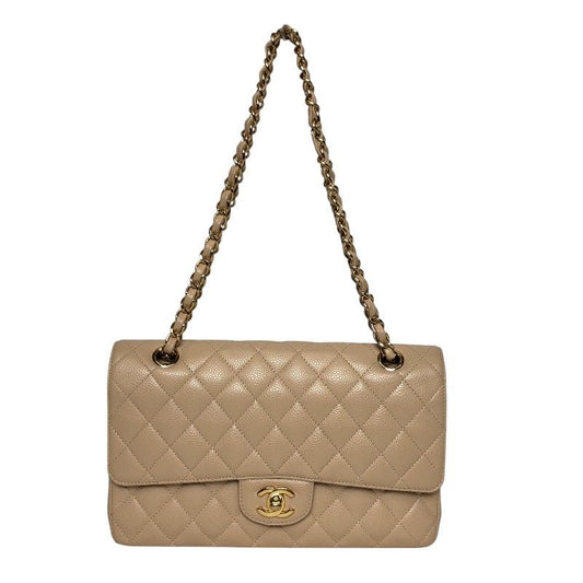 CHANEL Matelassé 25 Beige Caviar Skin Shoulder Bag with Gold Hardware