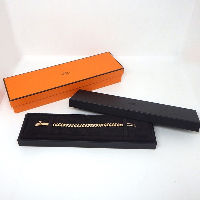 HERMES Kelly Gourmette Lock Motif Bracelet with Diamonds in K18 Pink Gold