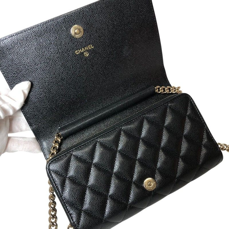 CHANEL Boy Chanel Chain Wallet in Black Caviar with Gold Hardware