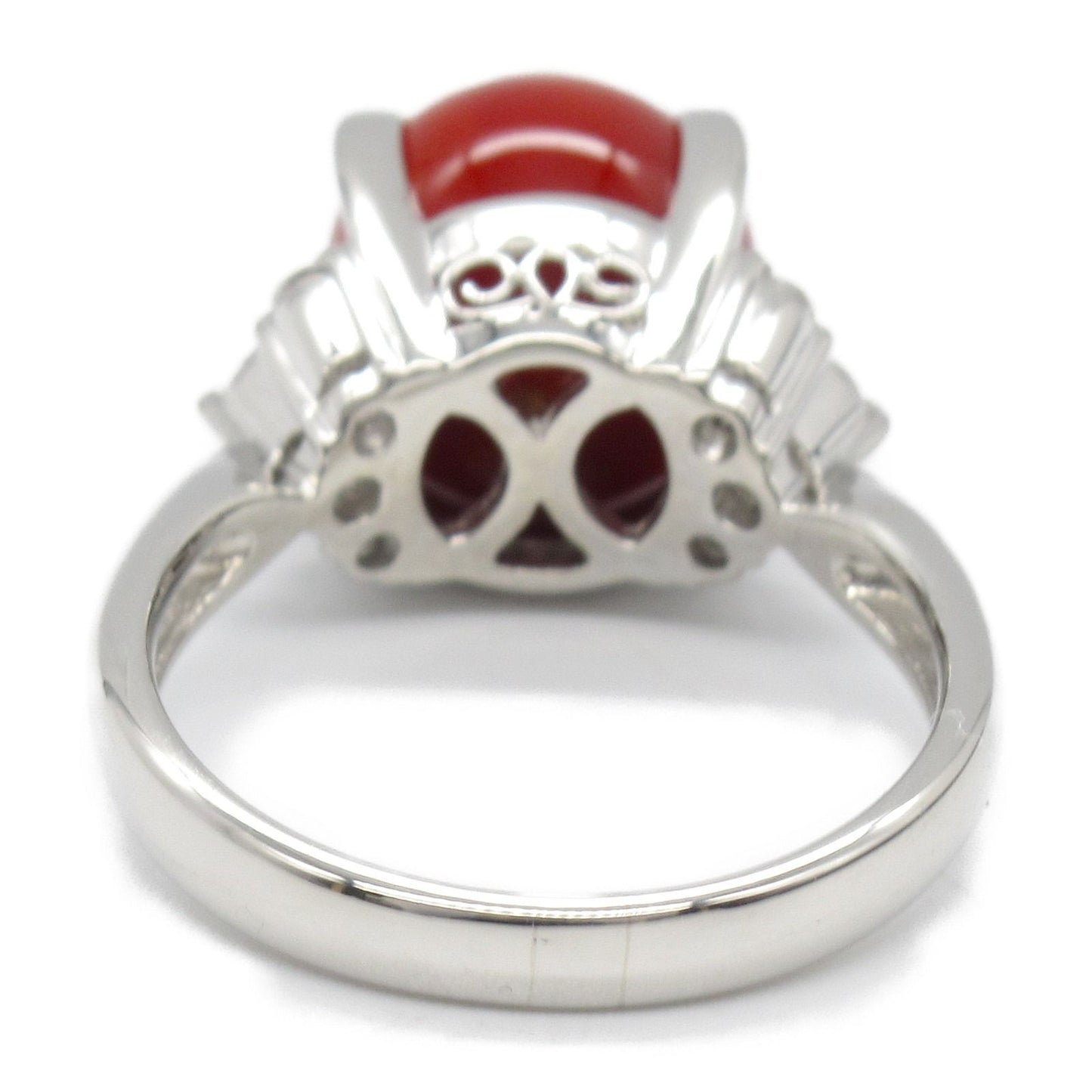 Exquisite Coral and Diamond Ring in Platinum - A Timeless Treasure