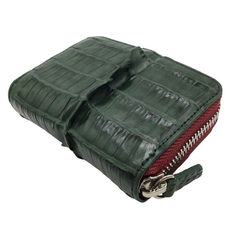 Exquisite Green Crocodile Leather Round Zipper Card Case