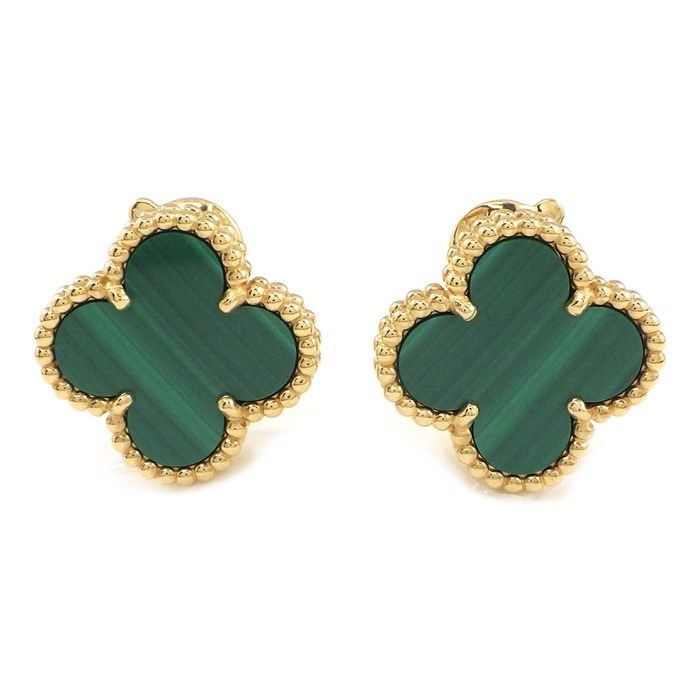 Van Cleef & Arpels Vintage Alhambra Malachite Earrings in 18K Yellow Gold