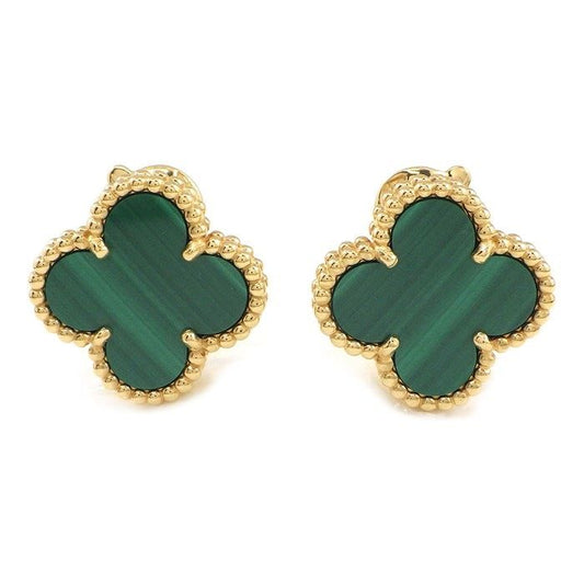 Van Cleef & Arpels Vintage Alhambra Malachite Earrings in 18K Yellow Gold