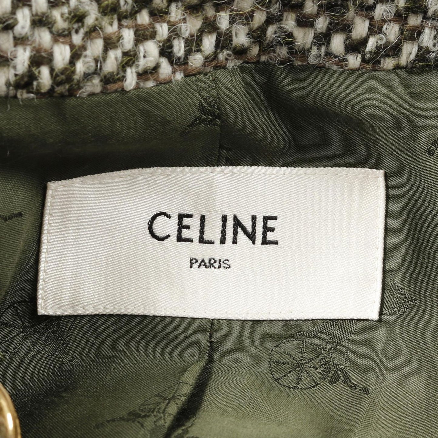 CELINE No-Collar Jacket in Gray-Green Wool - Timeless Elegance
