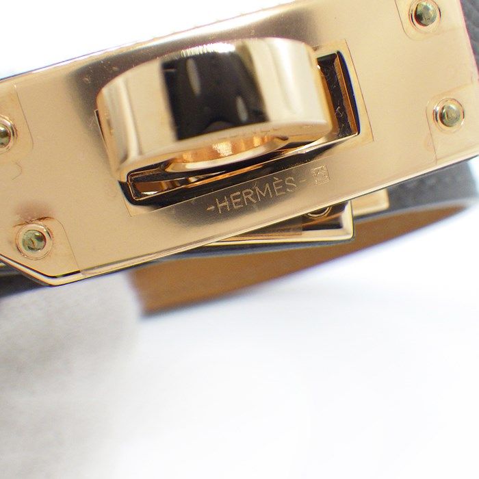 HERMES Kelly Double Tour Bracelet in Grey Calfskin & Pink Gold